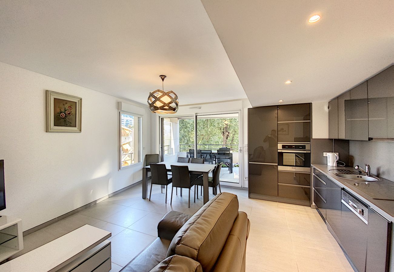 Bright living room with large terrace