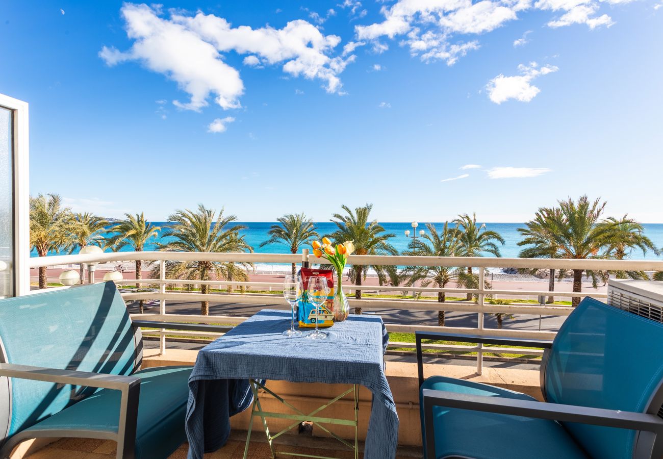 Balcony with sea and palm views. Perfect for relaxing or outdoor dining.