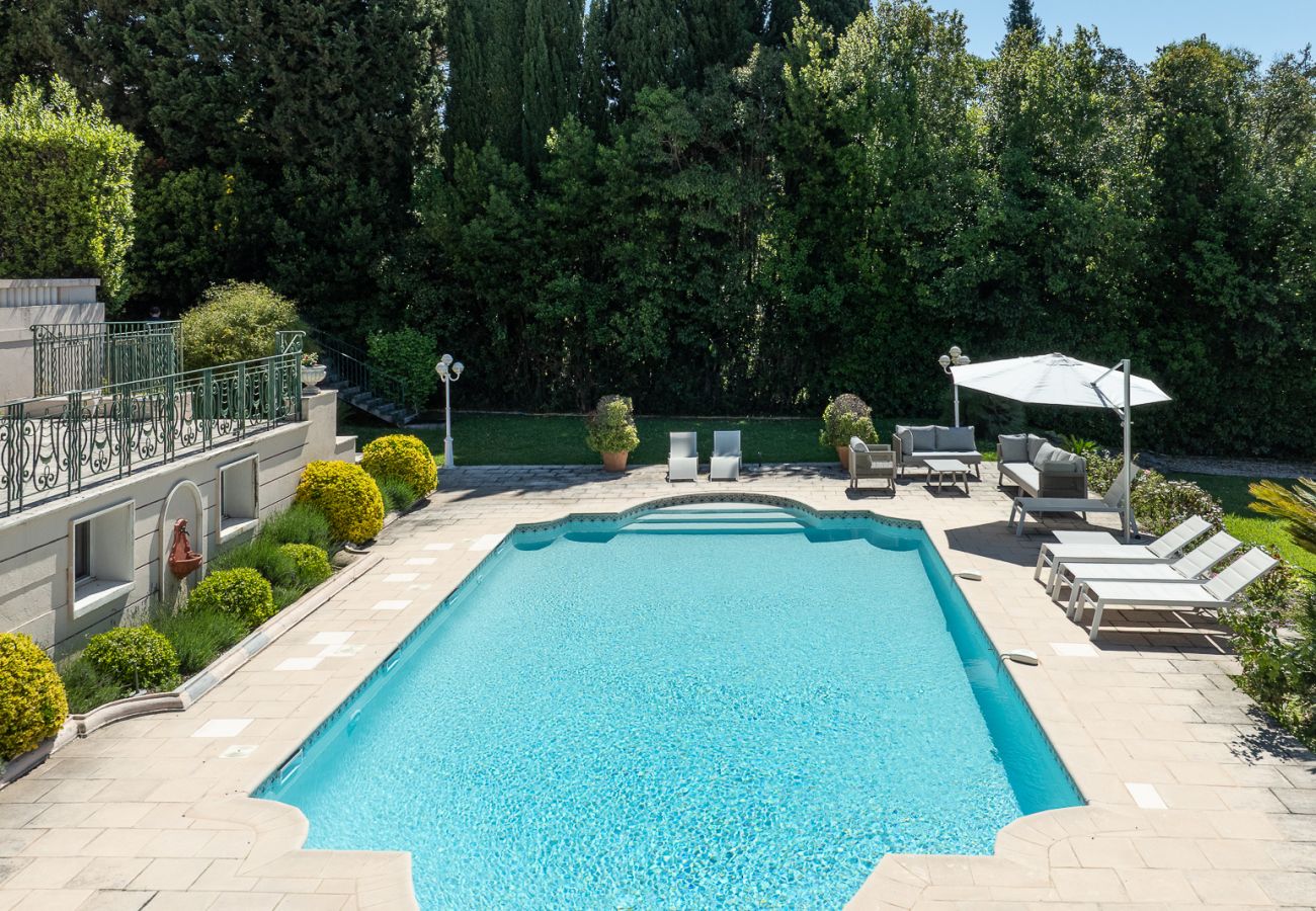 rental villa Cannes secure pool and lush garden